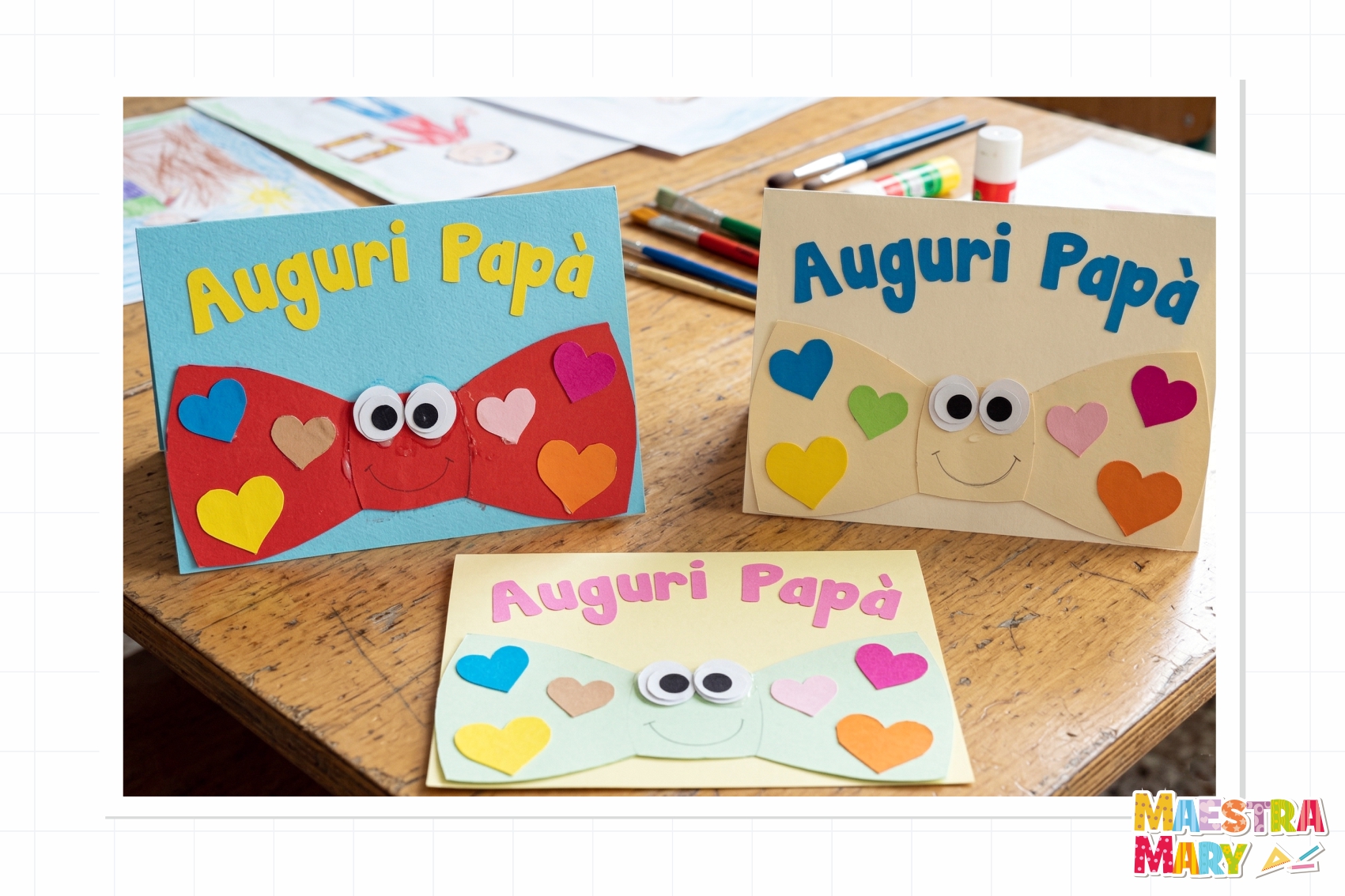 biglietto papà papillon bambini scuola