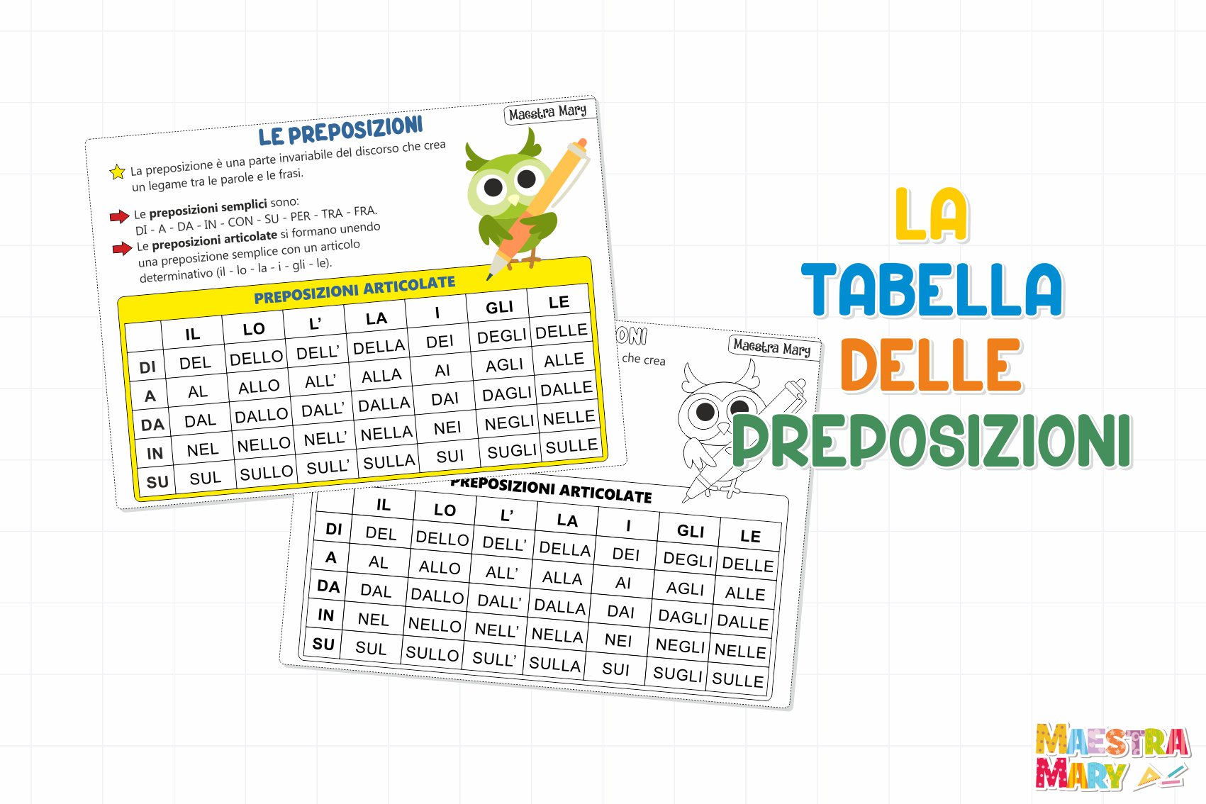 Tabella Delle Preposizioni | Maestra Mary