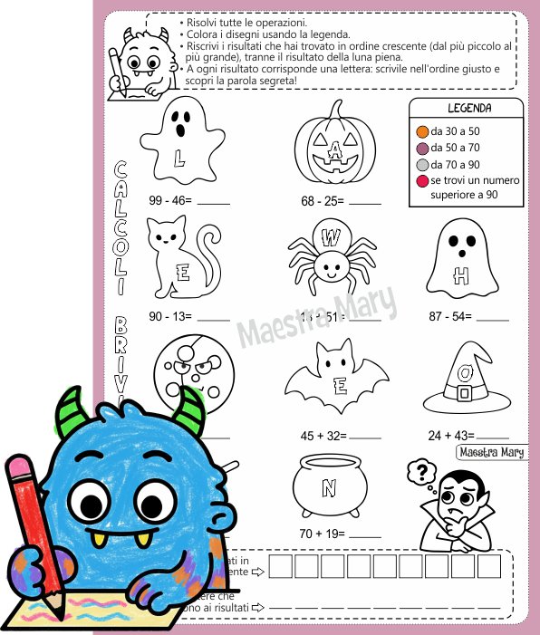 calcoli brividosi scheda matematica scuola primaria