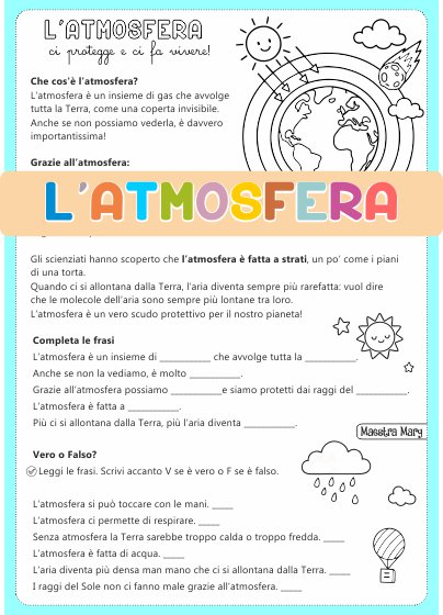 scheda di scienze atmosfera scuola primaria