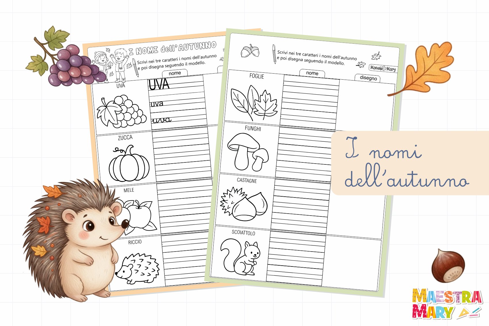 i nomi dell'autunno schede scuola primaria corsivo