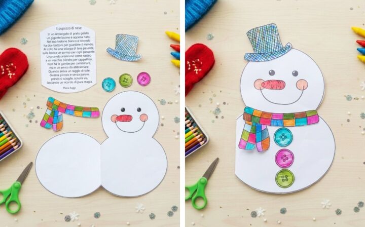 lavoretto attività pupazzo di neve con poesia